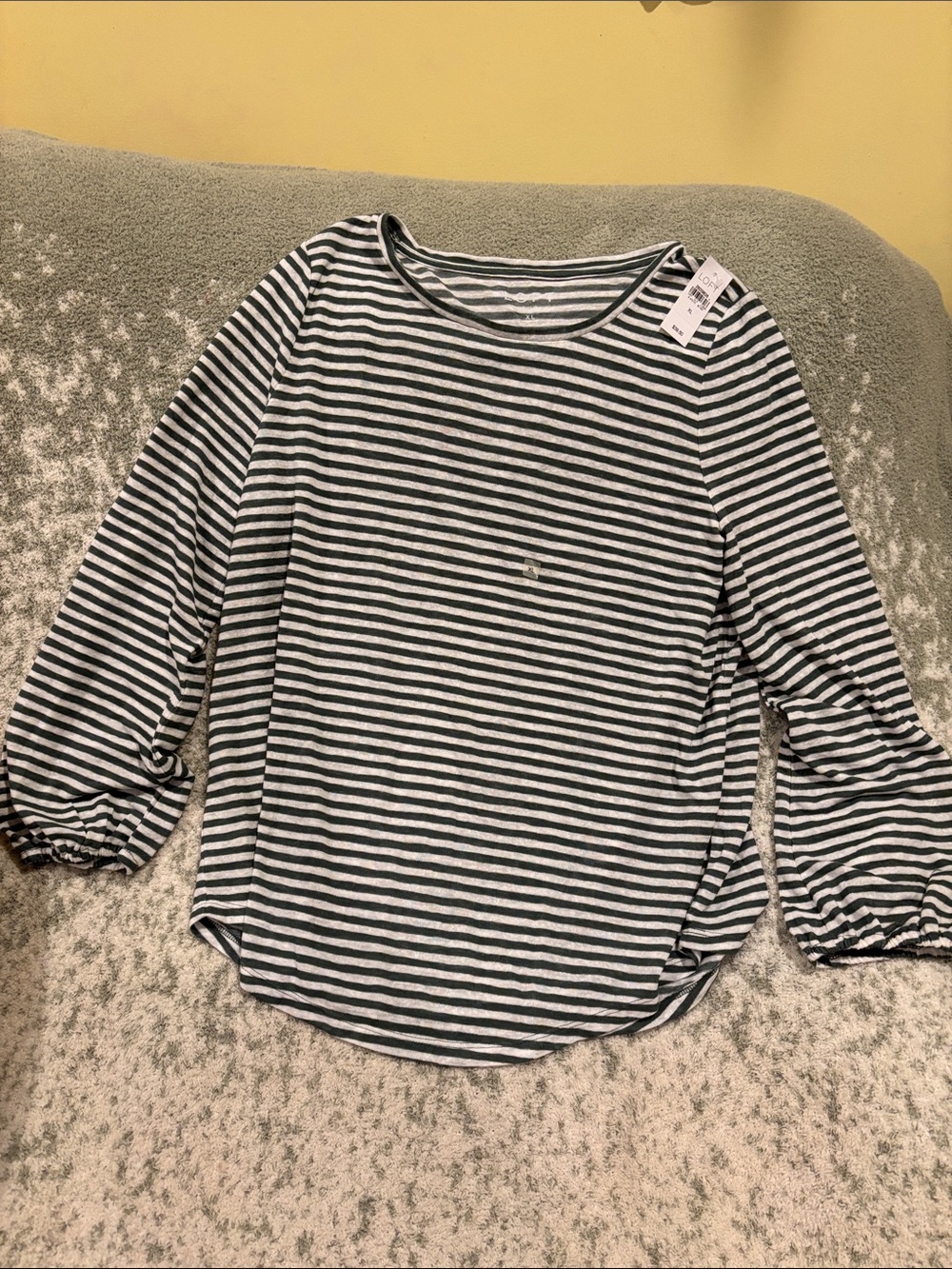 Loft Striped Green & White Long Sleeve Women's Tunic Top Size XL NWT